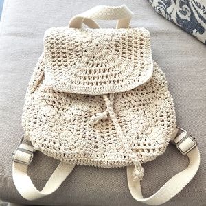 Beige Woven Small Backpack